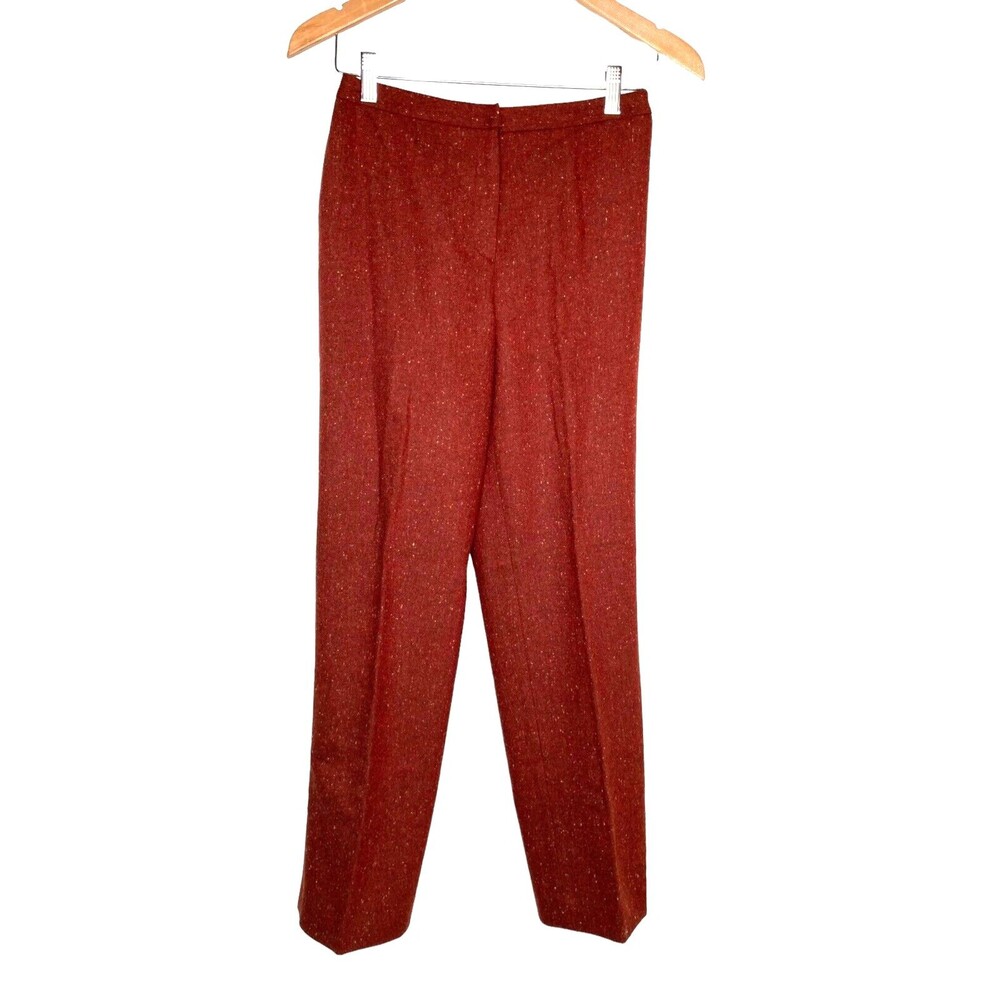 Talbots Petites Womens Maroon Colorful Dot Flat Front Dress Wool Slacks Pants 2P